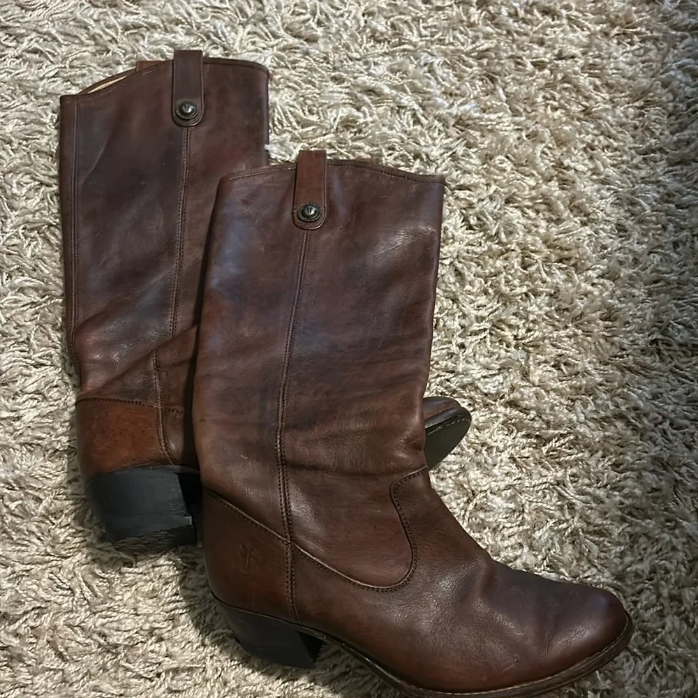 Frye Jackie Women's 6.5 B Tall Riding Boots Brown Brass Frye Button 76575 - Picture 7 of 12